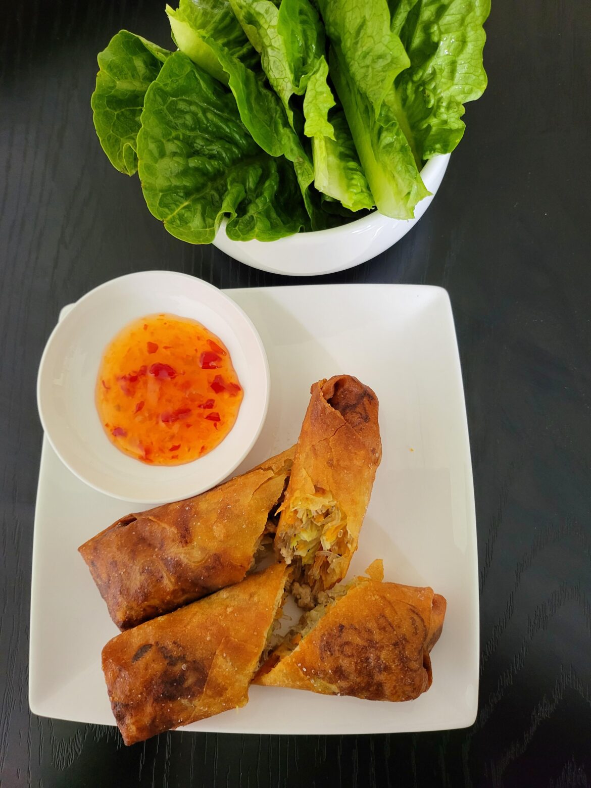 Homemade pork and cabbage spring rolls