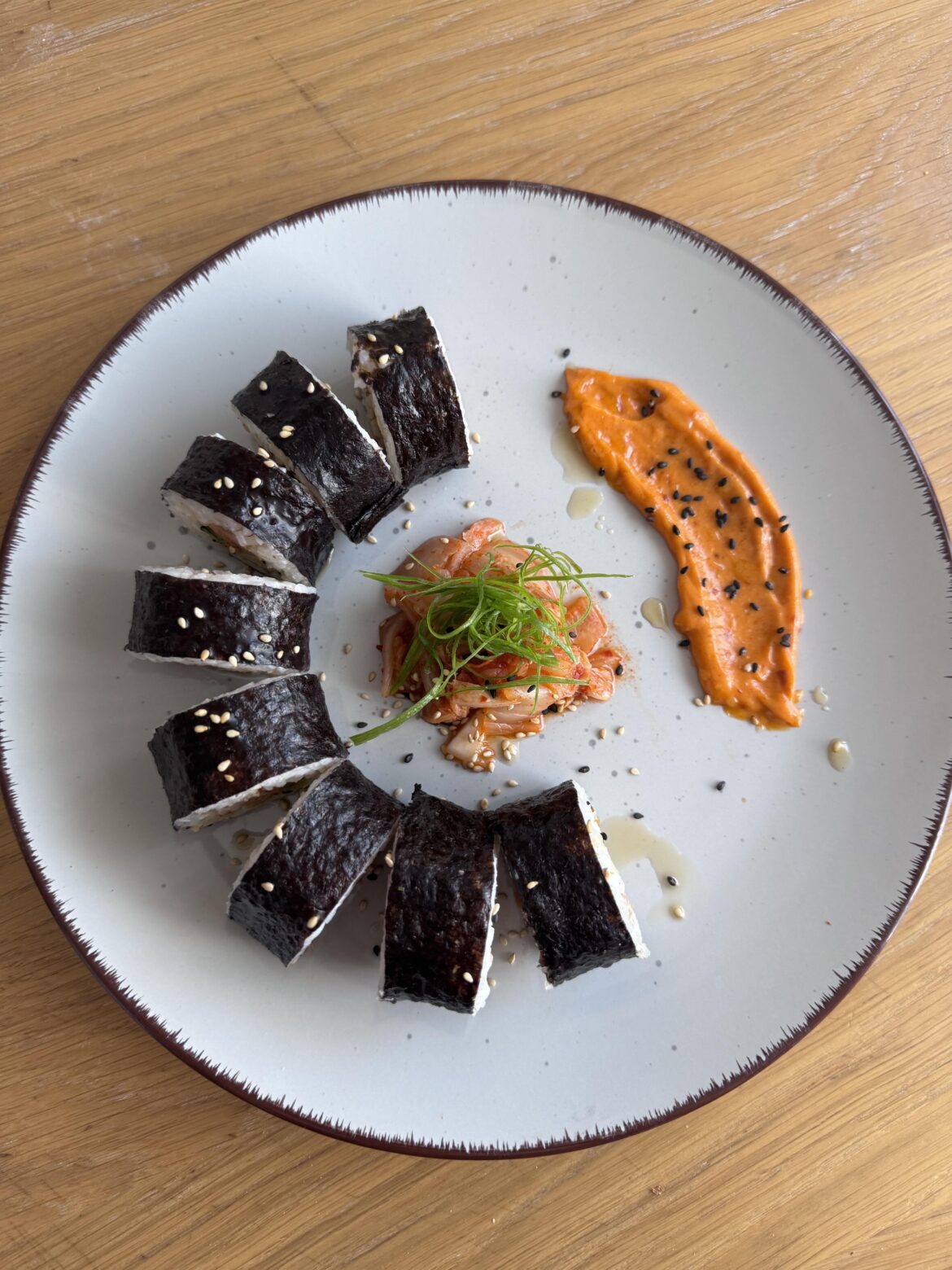 Made some gimbap with gochujang mayo and kimchi