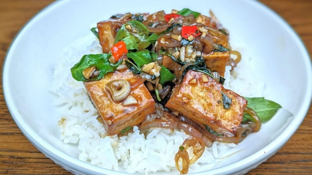 Braised Basil Tofu inspired by Basil Stir Fry