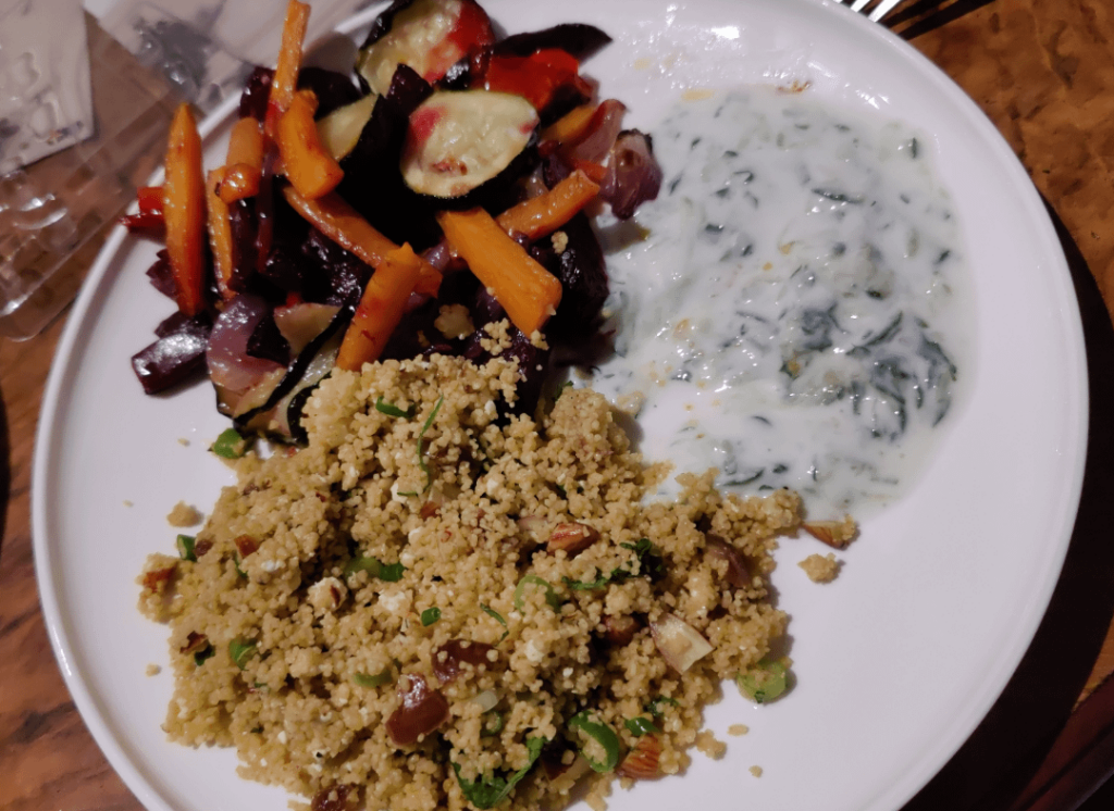 One of my fave dishes atm: couscous, oven-roasted veggies and yoghurt sauce