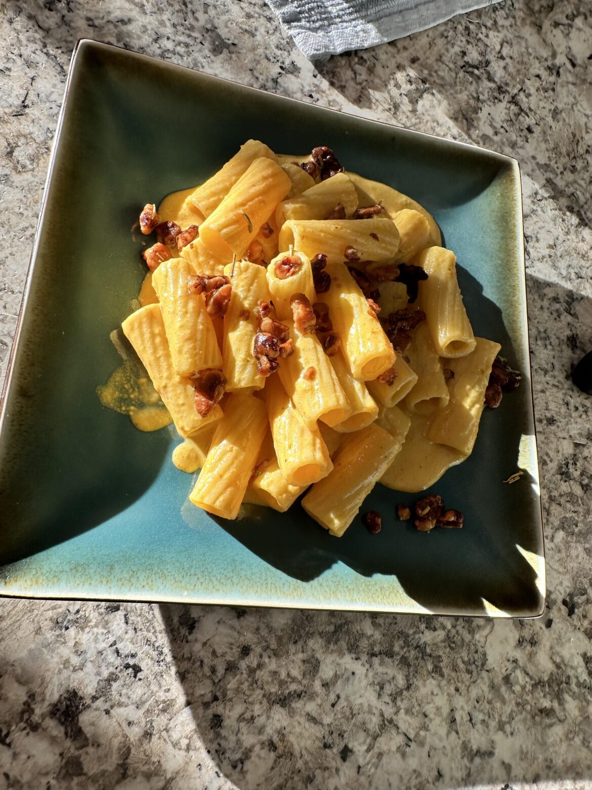 Pumpkin Rigatoni with Rosemary Walnut Crispies