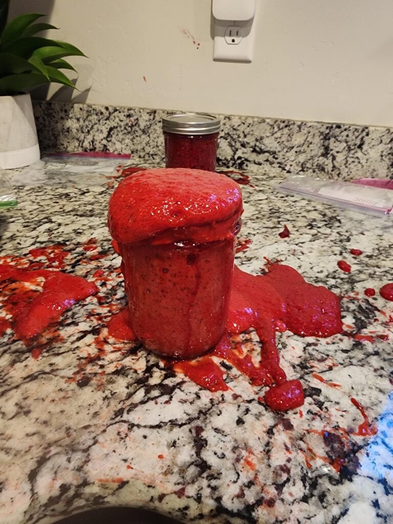 Raspberry freezer jam foaming severely.