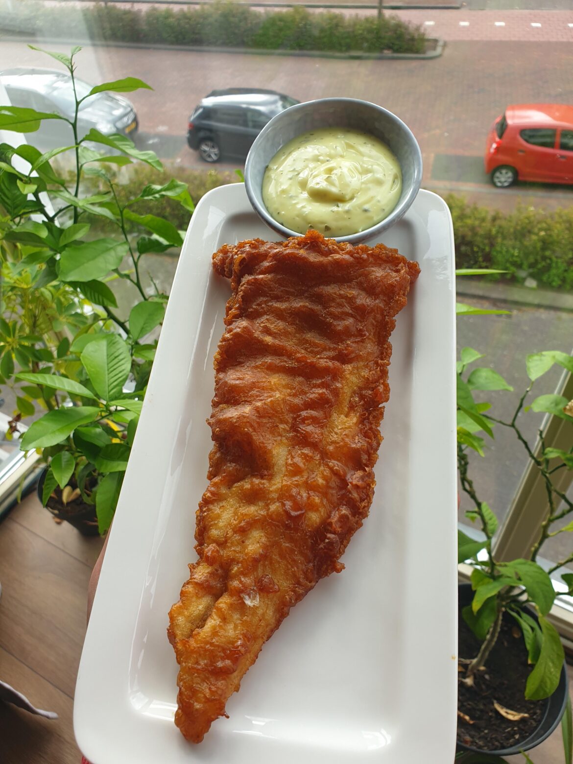 Deep fried cod fish with remoulade sauce