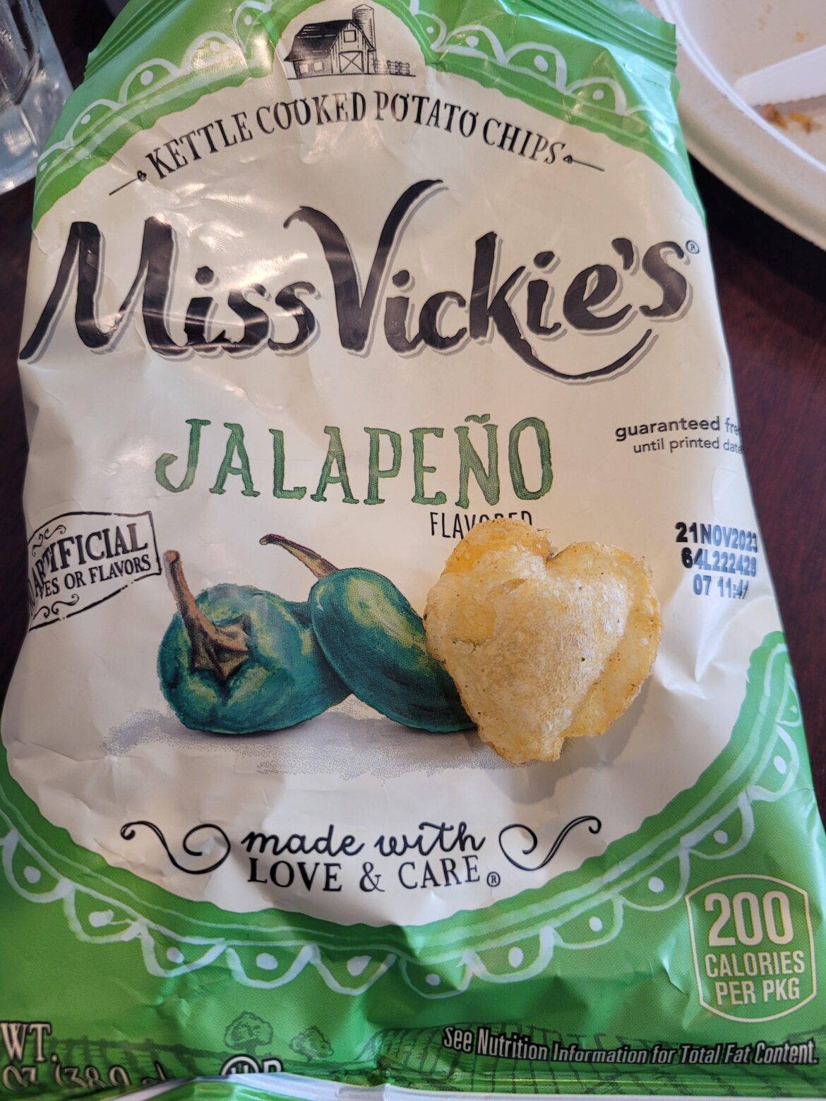 Question: I was eating this bag of Miss. Vickie's Jalapeño Chips and I found this one chip that's puffed up in the shape of a heart. Is this like the puffed up dorito incident and should I sell it?