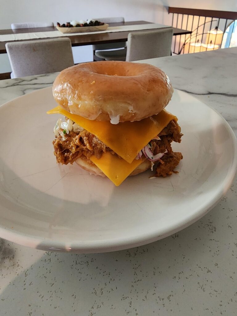Carolina Gold Pulled Pork on a Krispy Kreme bun