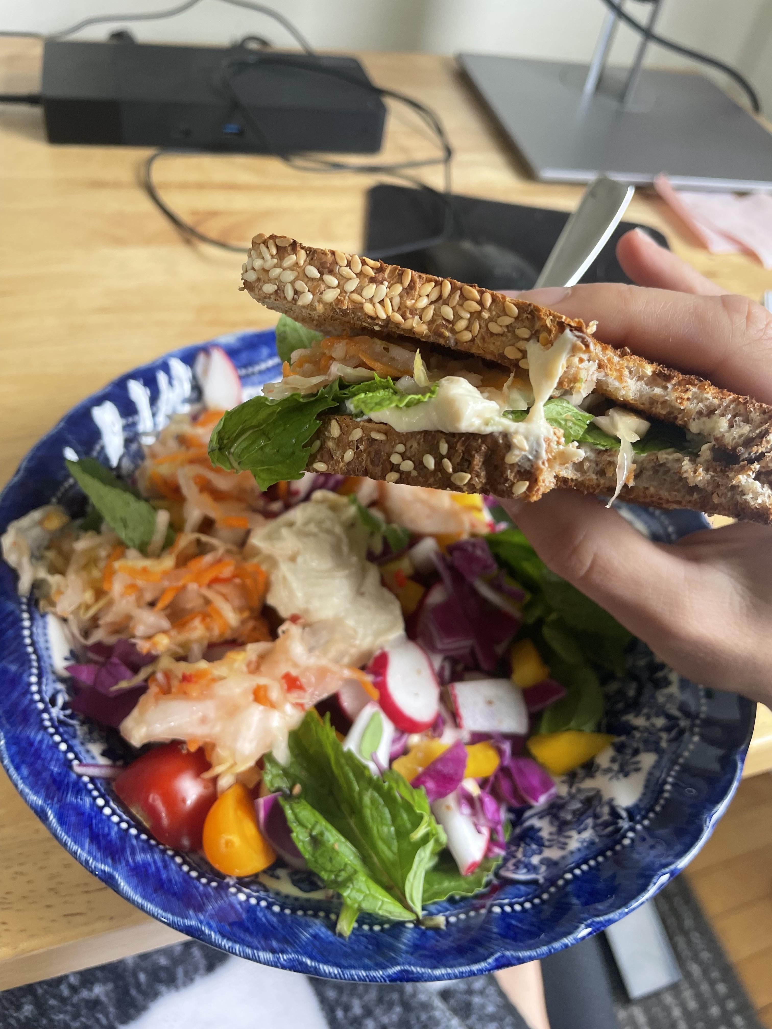 Hummus mint and kimchi sandwich Dining and Cooking