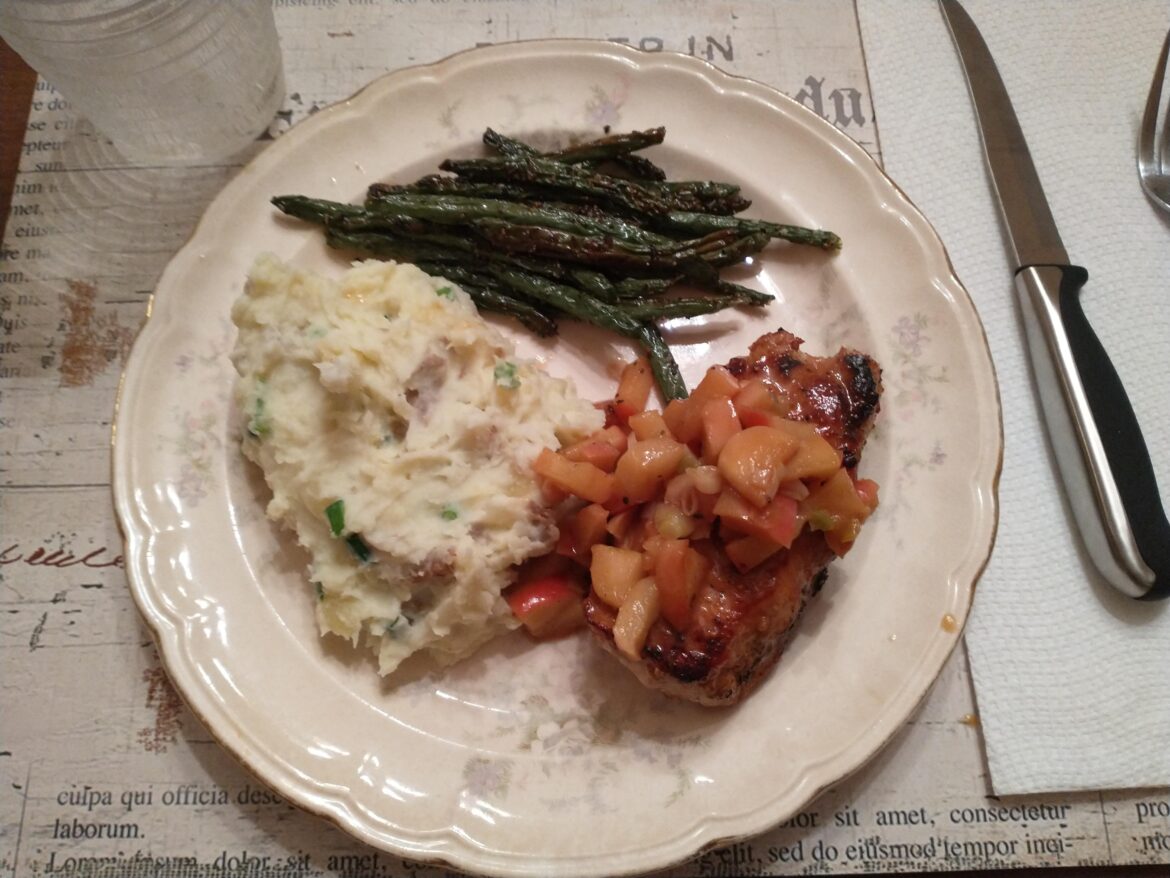 Brown Sugar Bourbon Pork Chops: I accidentally added the sour cream (meant for potatoes) to sauce. Oops! No harm, still good.