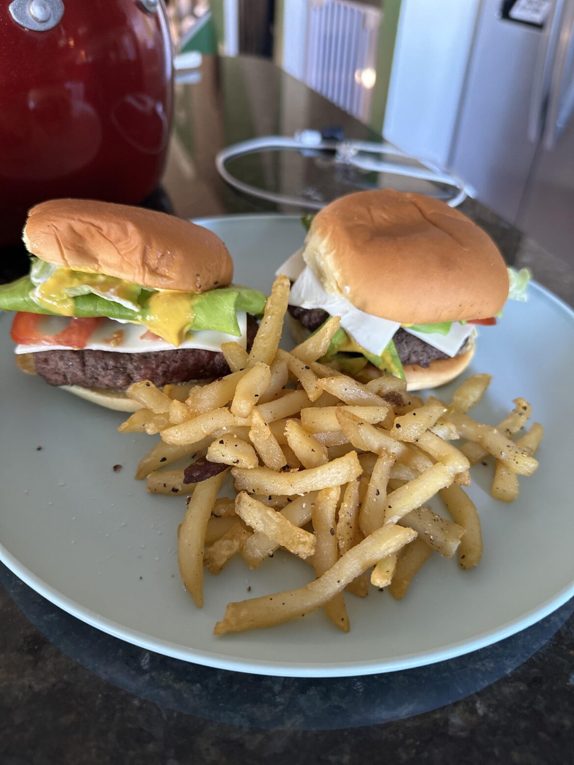 Lunch: mini sliders with homemade fries.