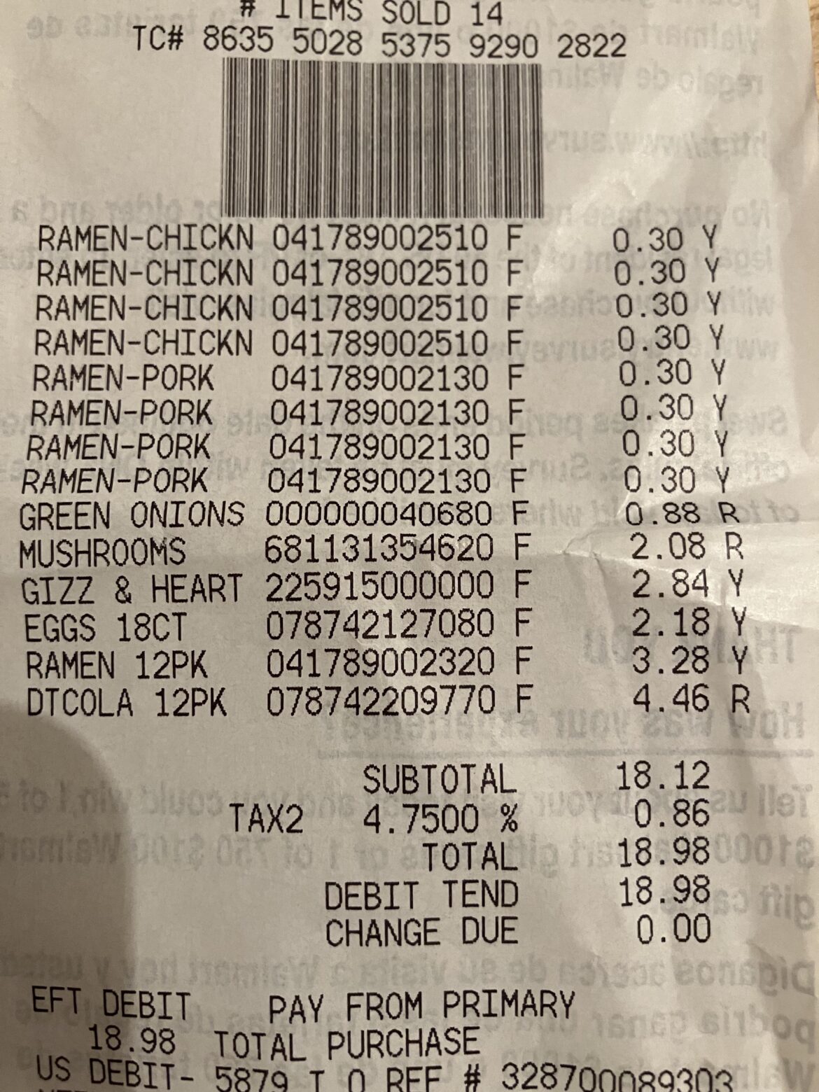 Spent my last $20 on groceries. Wondering if this is enough to last a month and if it’s enough nutrition. I also have a bag of black beans. Diet Cola was a pickmeup.