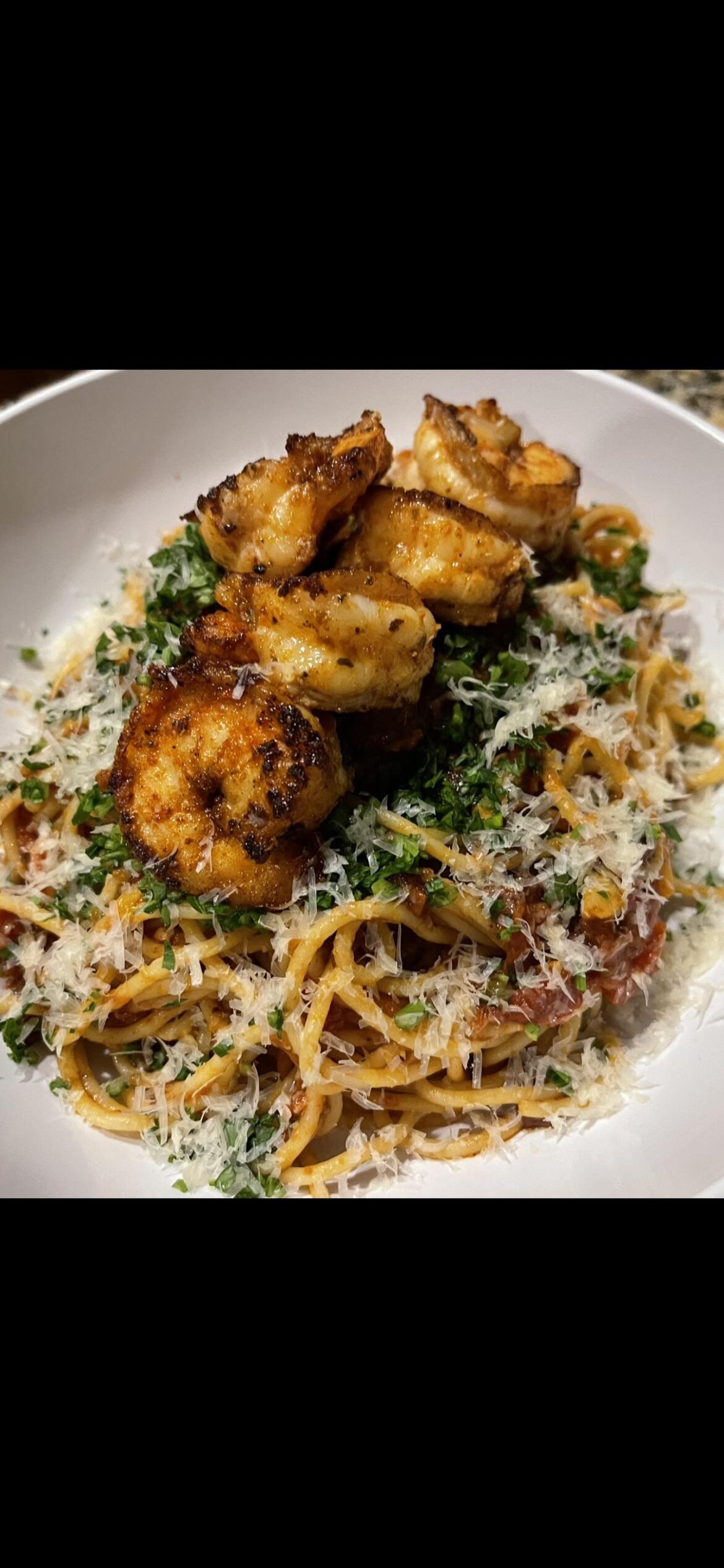 Kenji’s Puttanesca with Blackened Shrimp