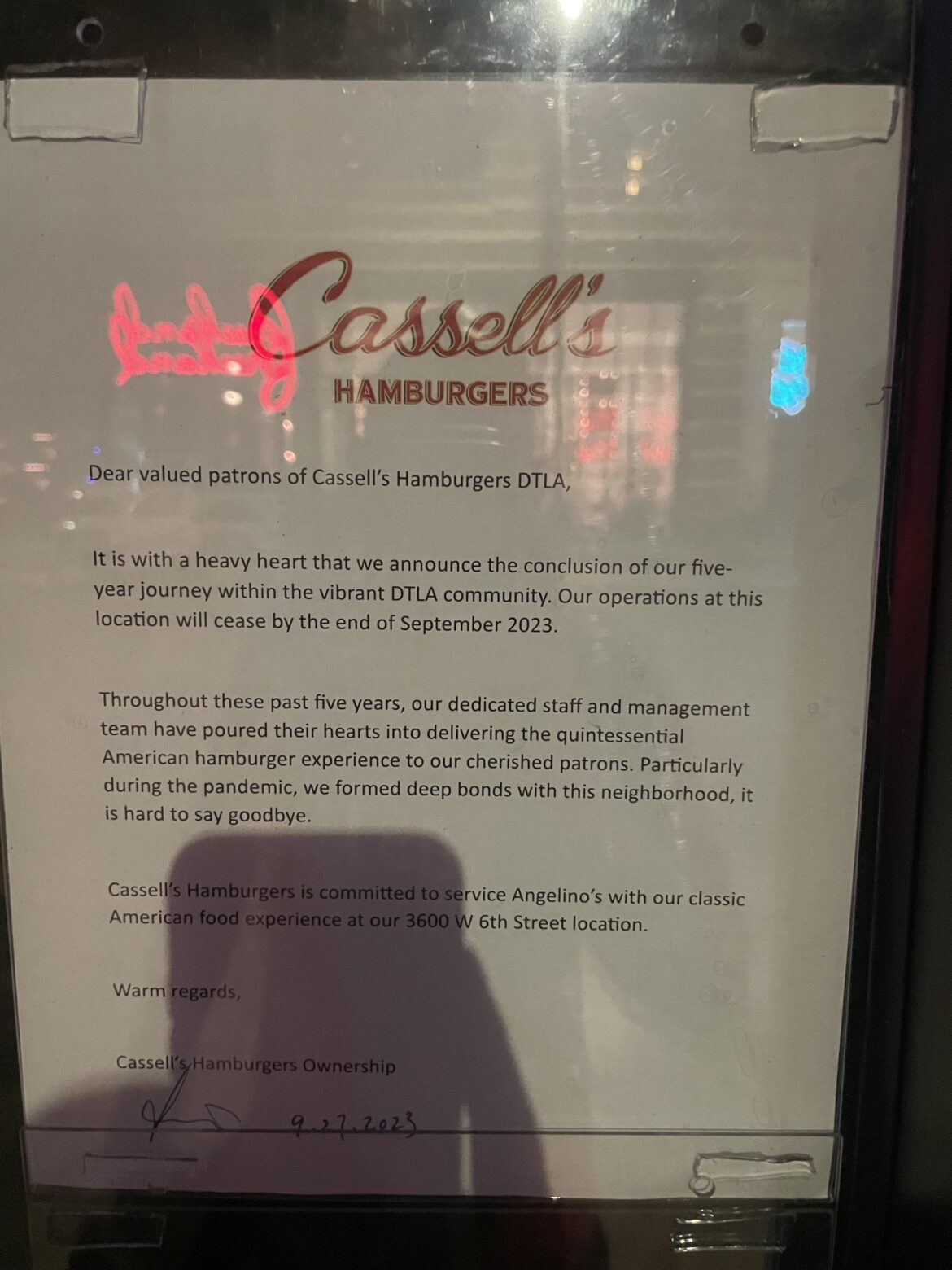 Cassel’s DTLA has closed