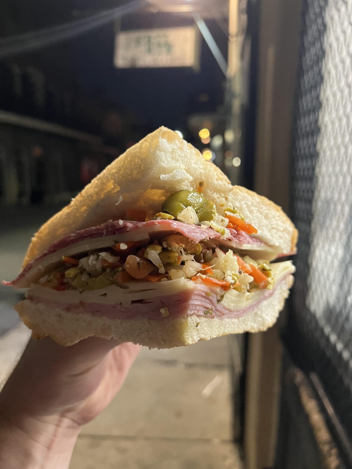 Muffuletta from Verti Marte. New Orleans deli in the French Quarter that is open 24/7