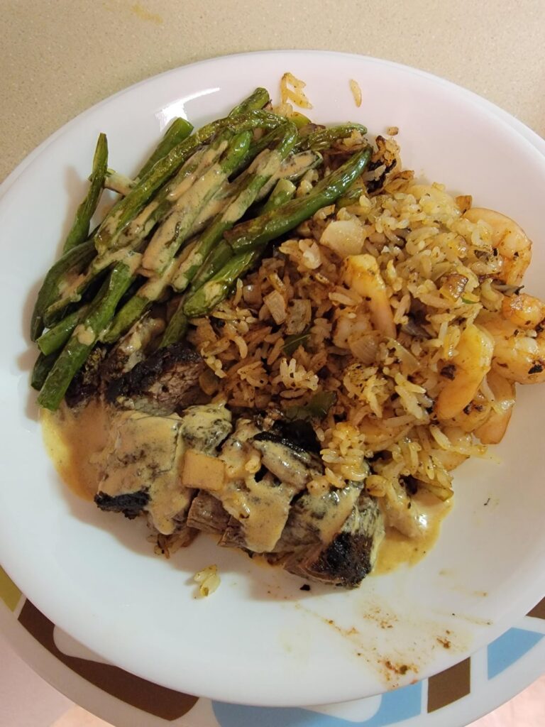 Cajun-Spiced Steak with Shrimp Dirty Rice