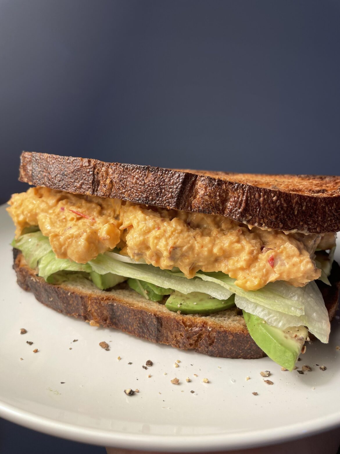 Chipotle Chickpea Salad on Rye with Avocado.