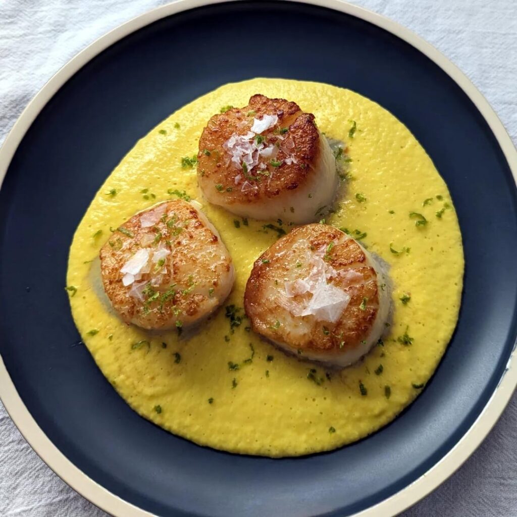 Scallops, corn, lime.