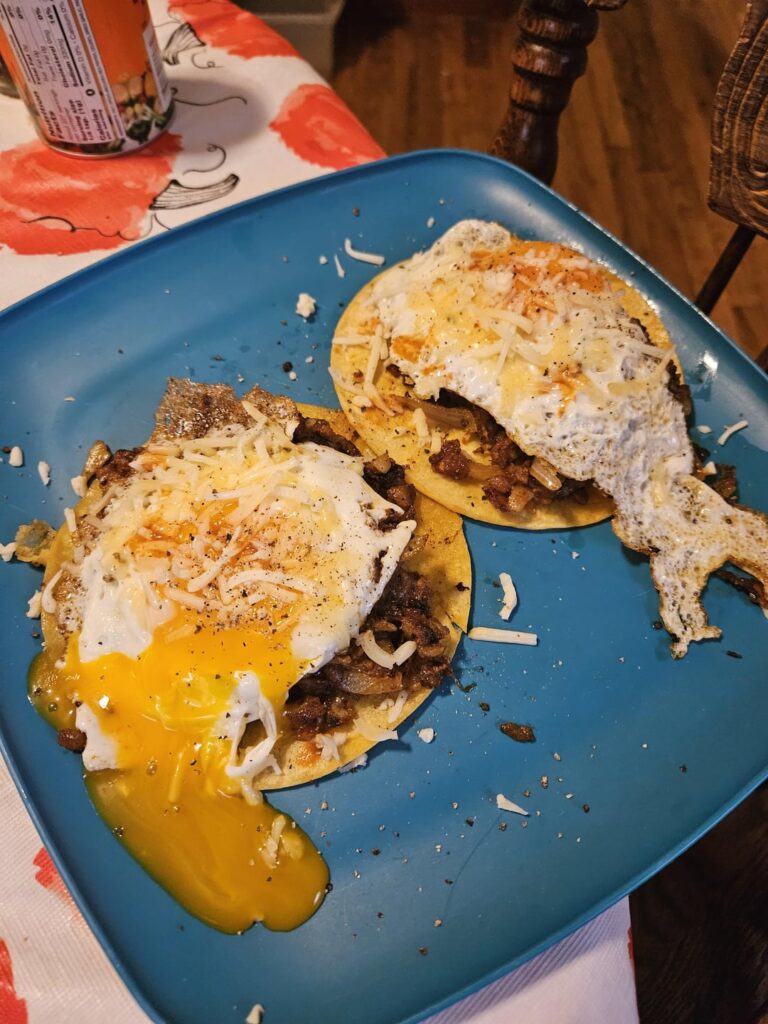 Made spicy breakfast tacos