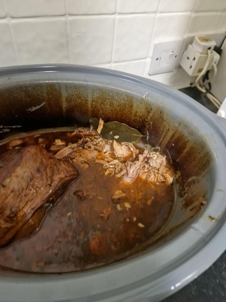 A follow up to my newbie attempt at leg of lamb. Just shy of 6 hours in, since I started late on. Tried picking it up and fell apart so decided to shred this one 😅 Still super tasty.