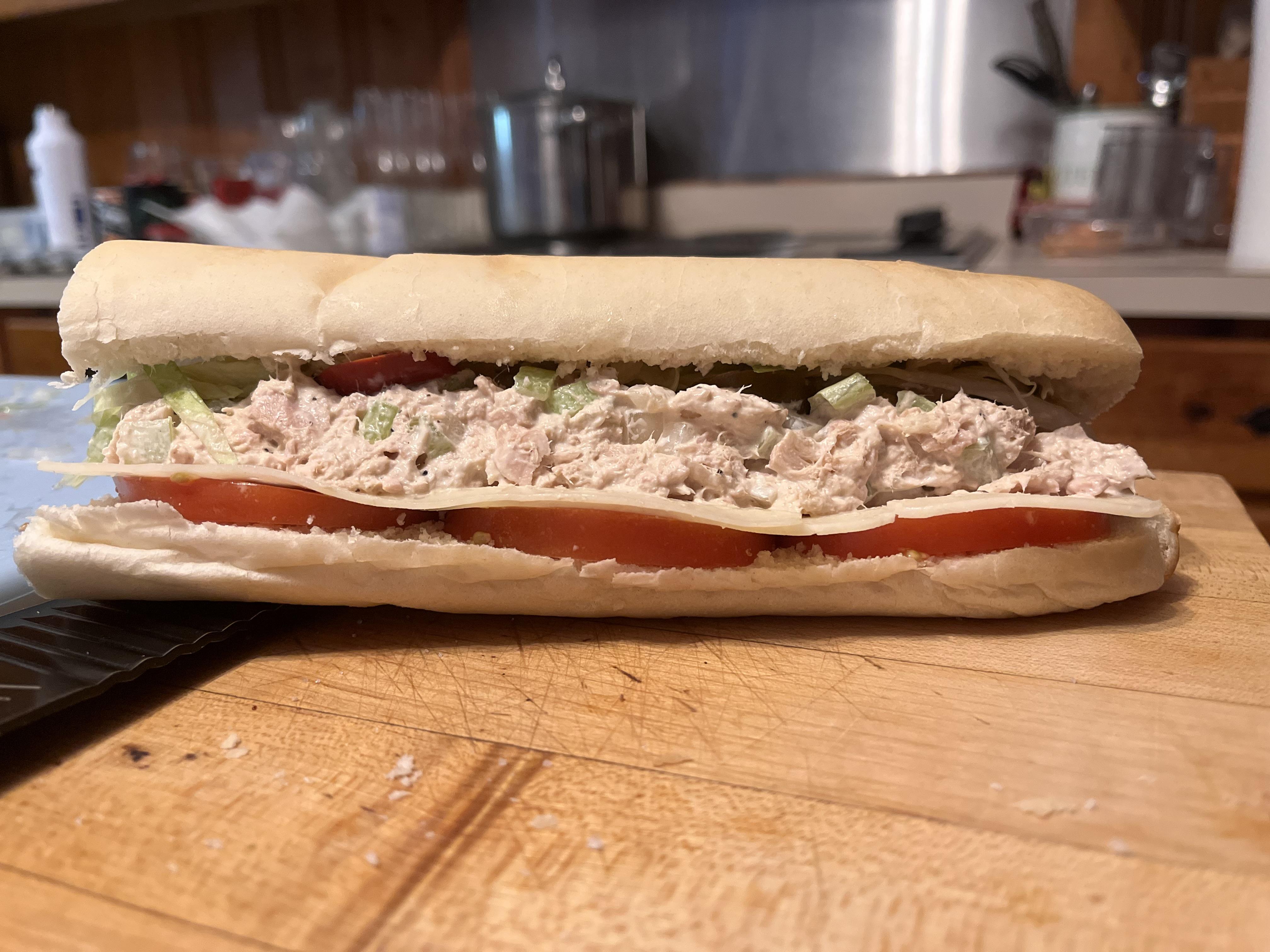 Homemade Tuna Salad with Rossiyskiy Cheese, Lettuce with Oil/Vinegar