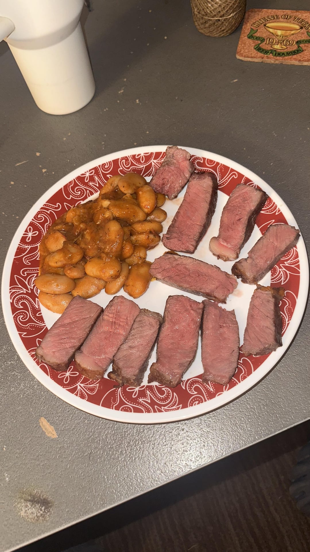 Trader Joe’s rib eye. Oven at 225 for 26 minutes. And then seared on