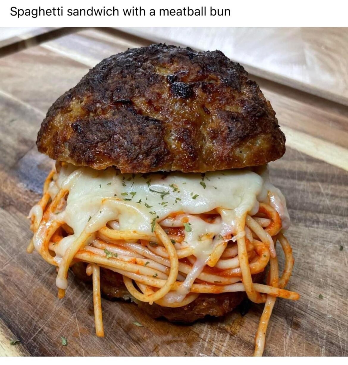 This spaghetti sandwich with a meatball bun is an abomination