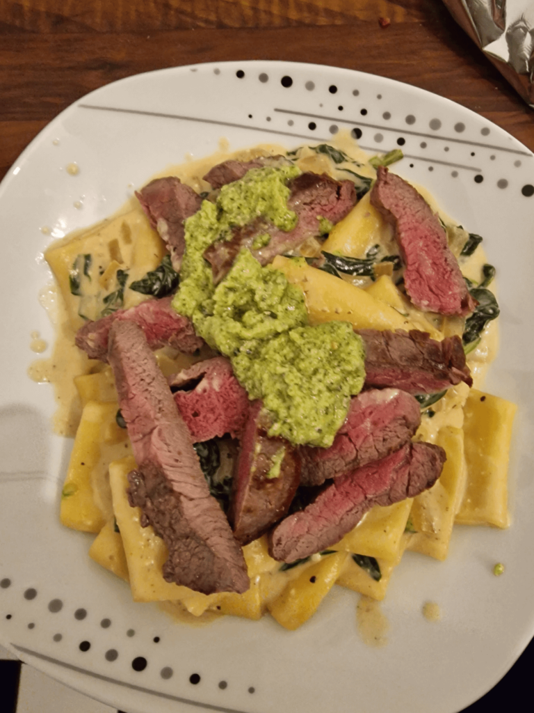 Free Premium recipe did not disappoint.. we had a coupon... Fresh pasta with goat cheese sauce, Pesto and steak 10/10 although we both can't move right now