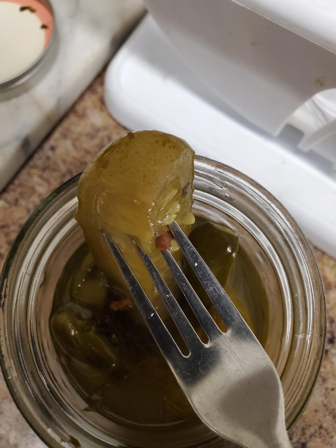 My pickles have brown spots, could this be from hard water? Or is it bacterial growth?