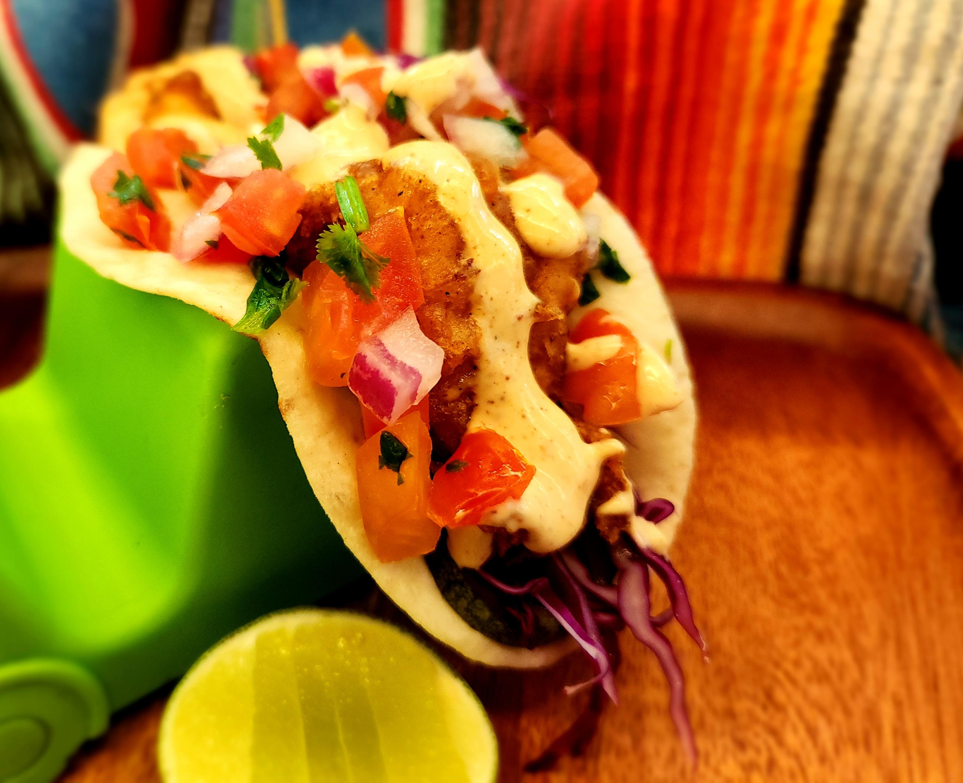 [homemade] Cajun Battered deep fried shrimp w/ remoulade sauce, cabbage, Pico de gallo