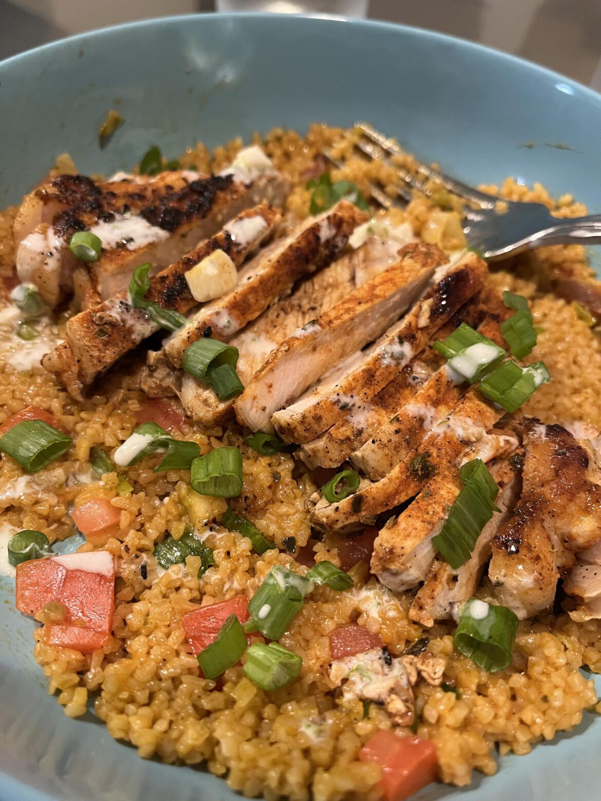 Fajita-spiced pork chop buglur bowls
