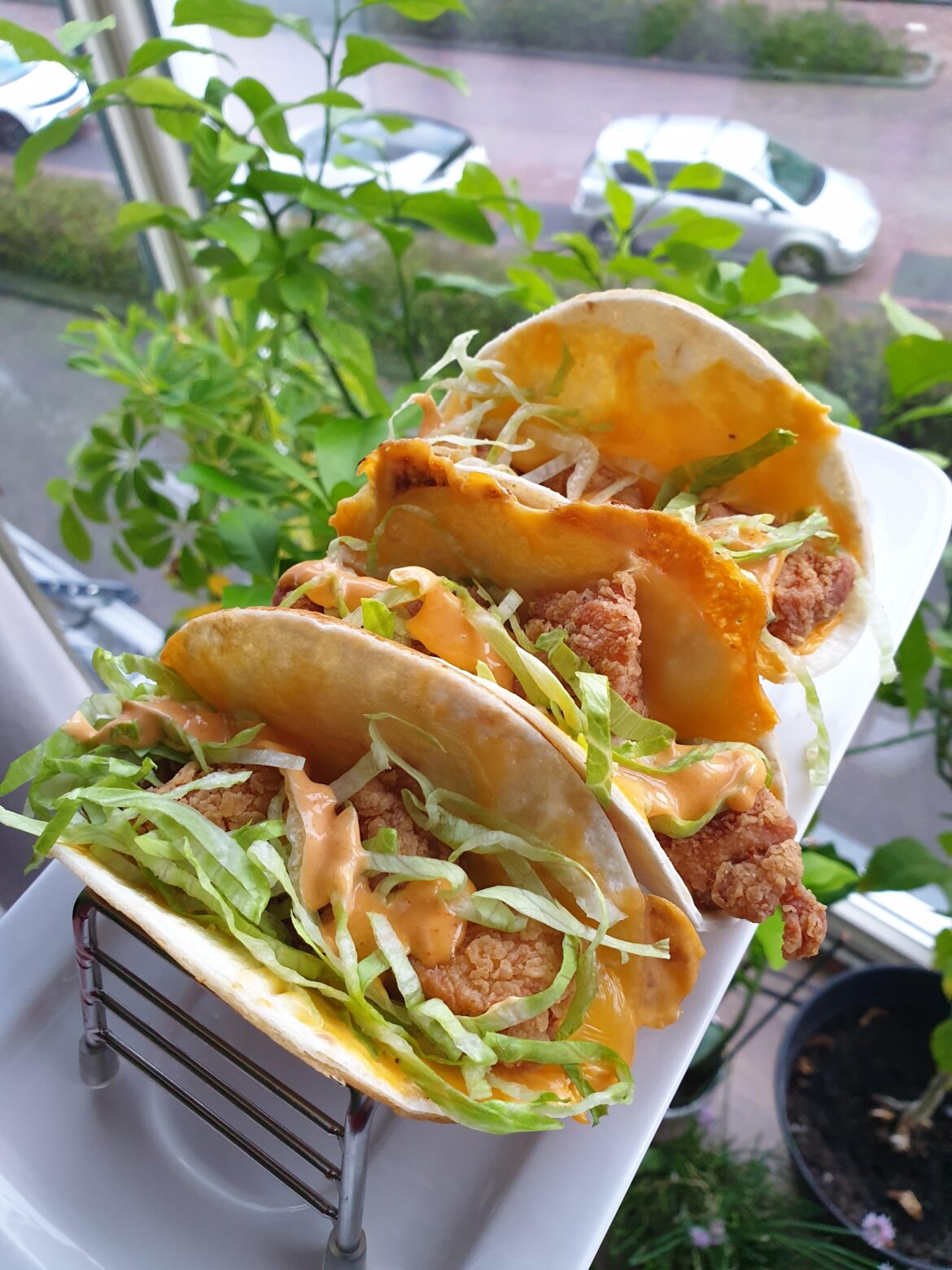Crispy fried chicken cheese taco