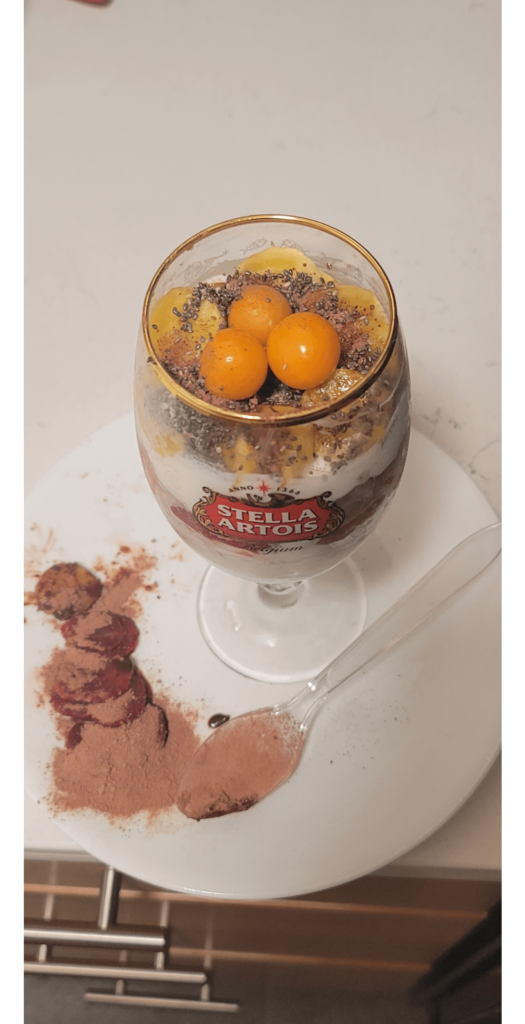 Fancy Fruit, Granola, Yogurt parfait breakfast.