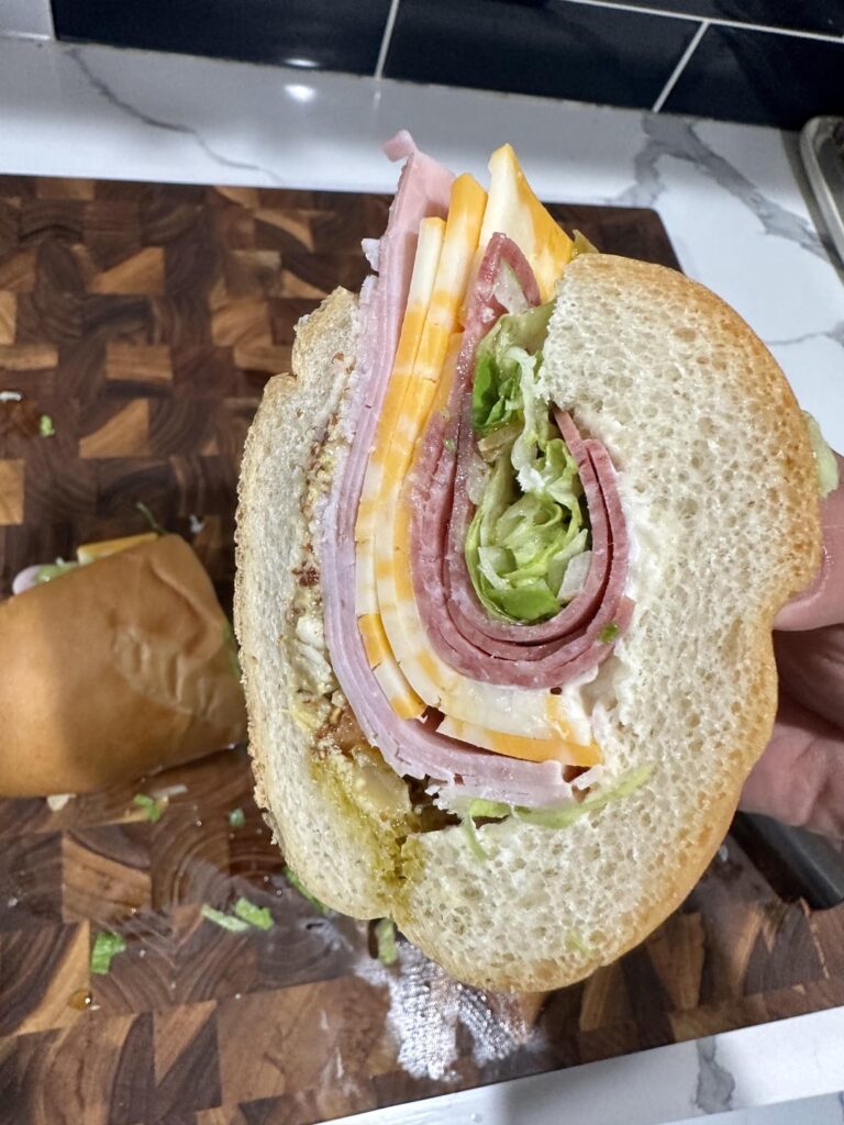 ham, salami and colby jack w/ giardiniera, mayo, dijon, onion and lettuce.