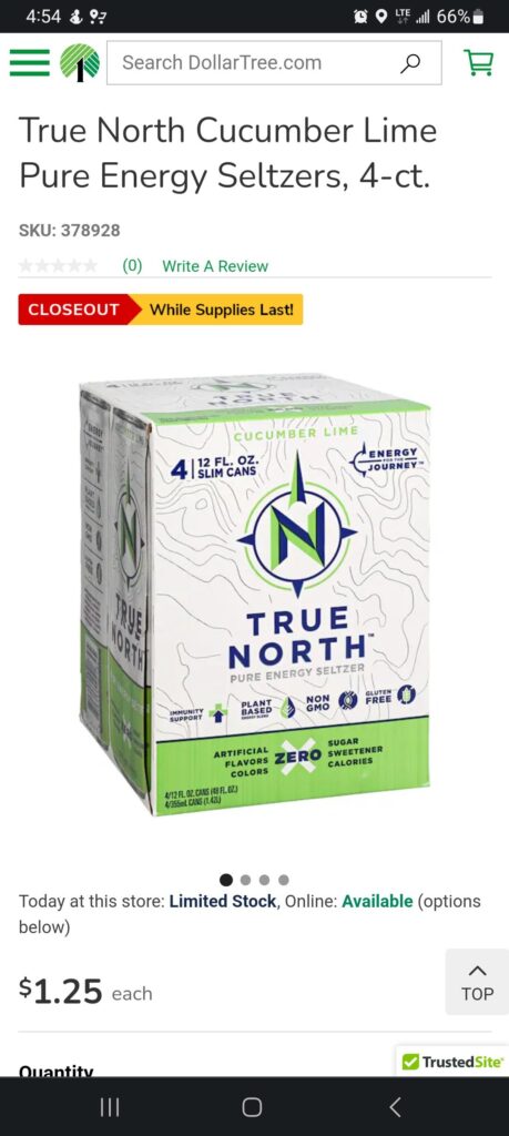 Just copped these at my local Dollar Tree. 4 pack for 1.25, 125 MG of caffeine so a little less than a standard energy drink. Best by date is 11/23.