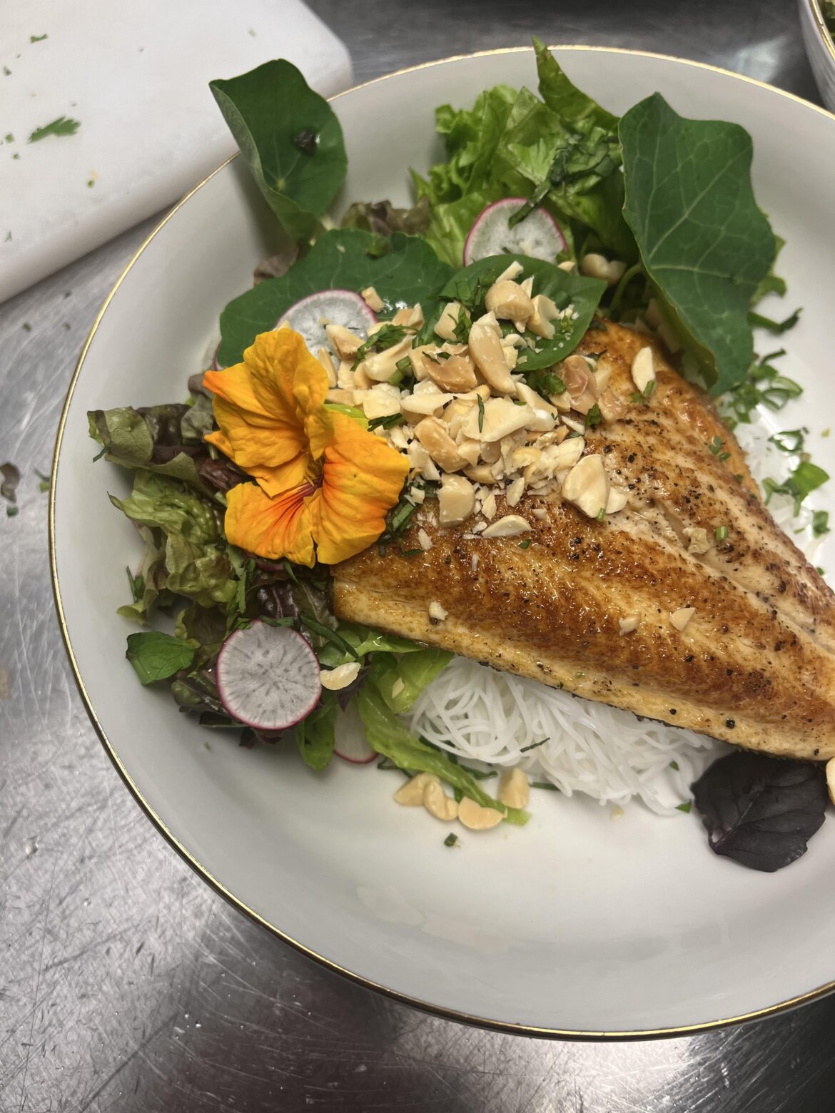 Lake trout vermicelli salad