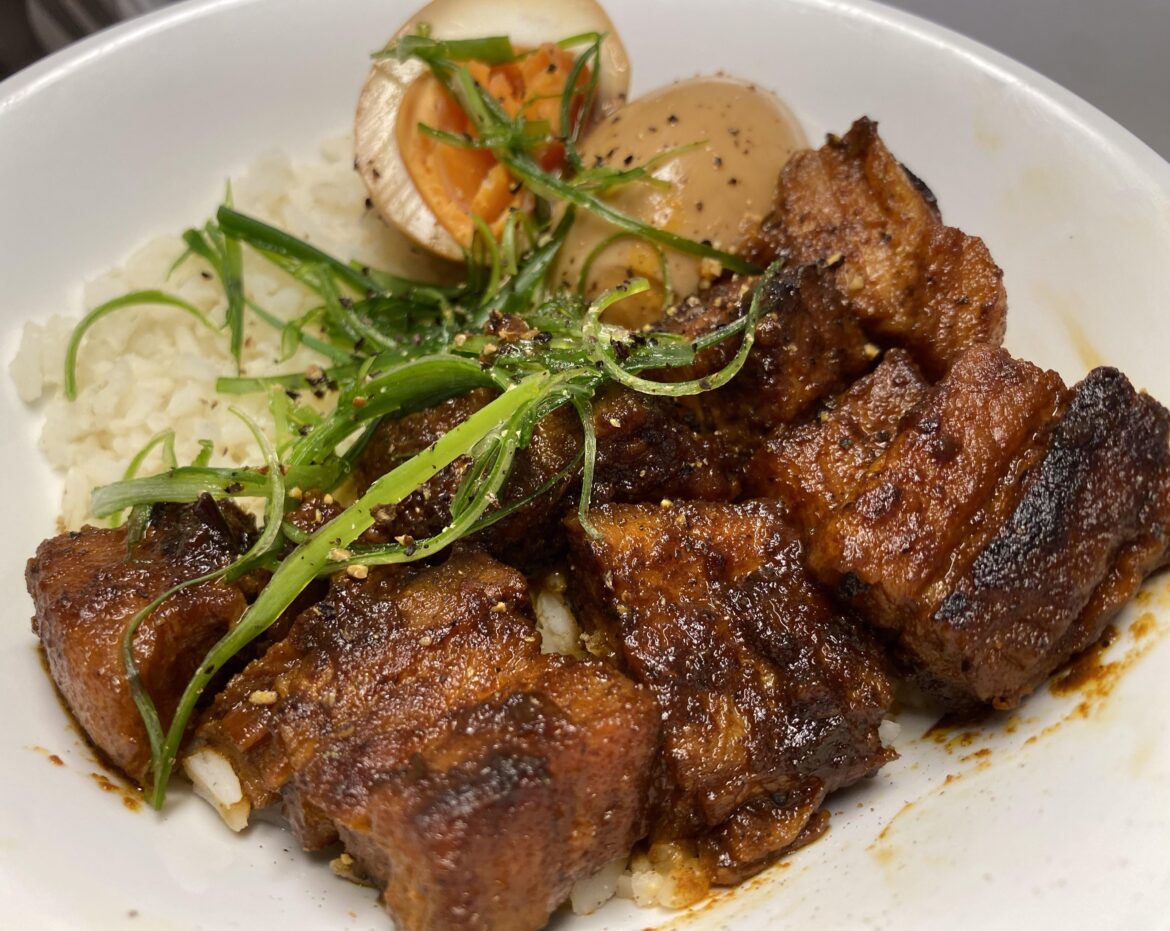 Shanghai braised pork belly and a soy-marinated egg
