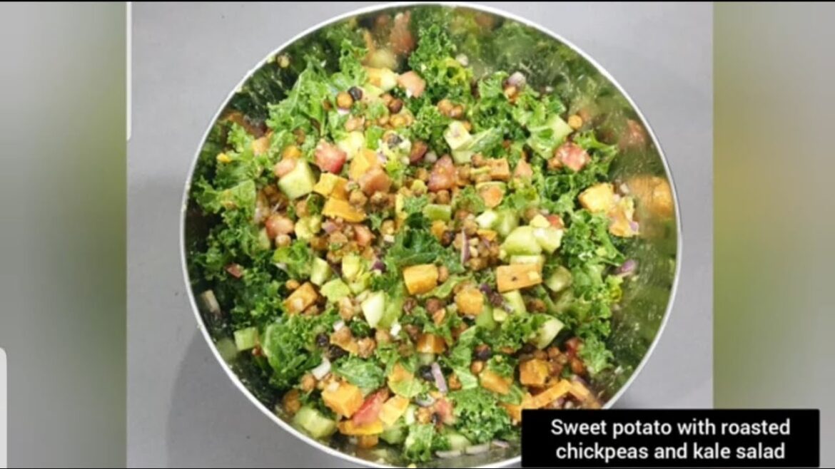 Quick sweet potato with roasted chickpeas and kale salad