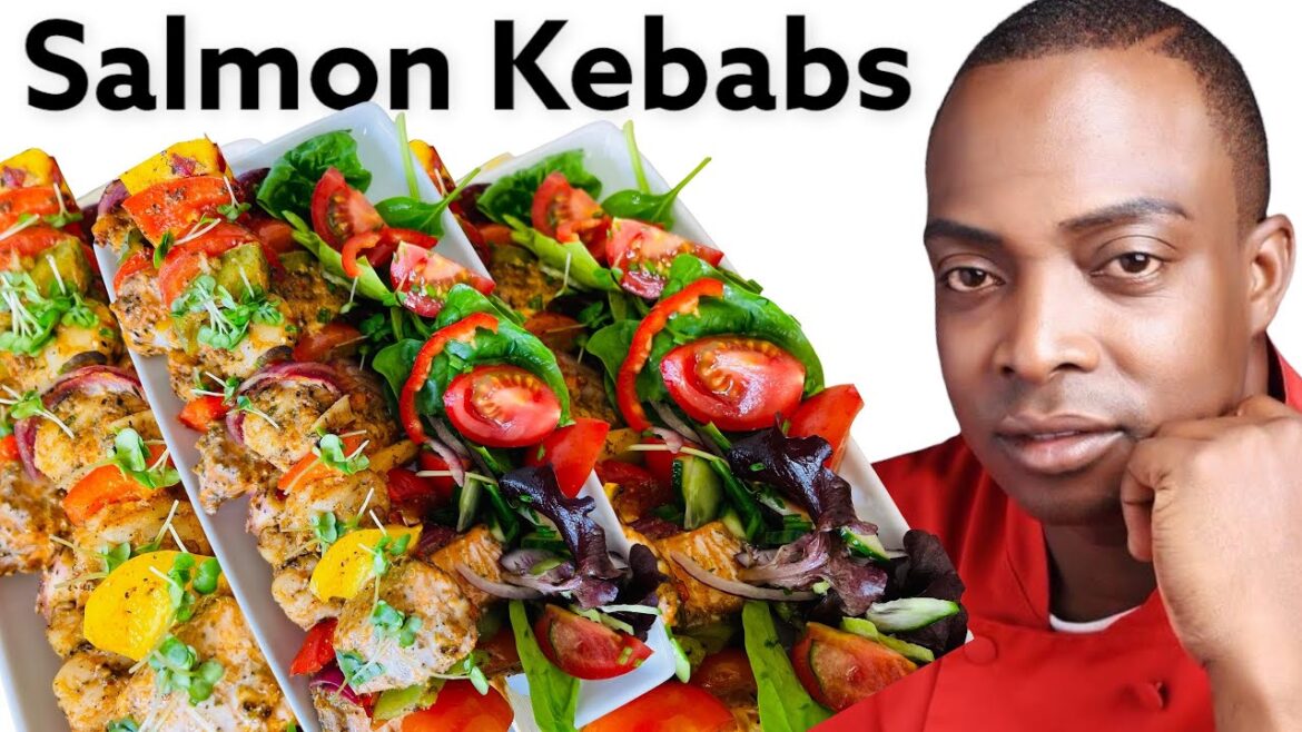 Easy oven salmon kebabs  with Caribbean fusion sauce and spices/ Chef Ricardo Cooking