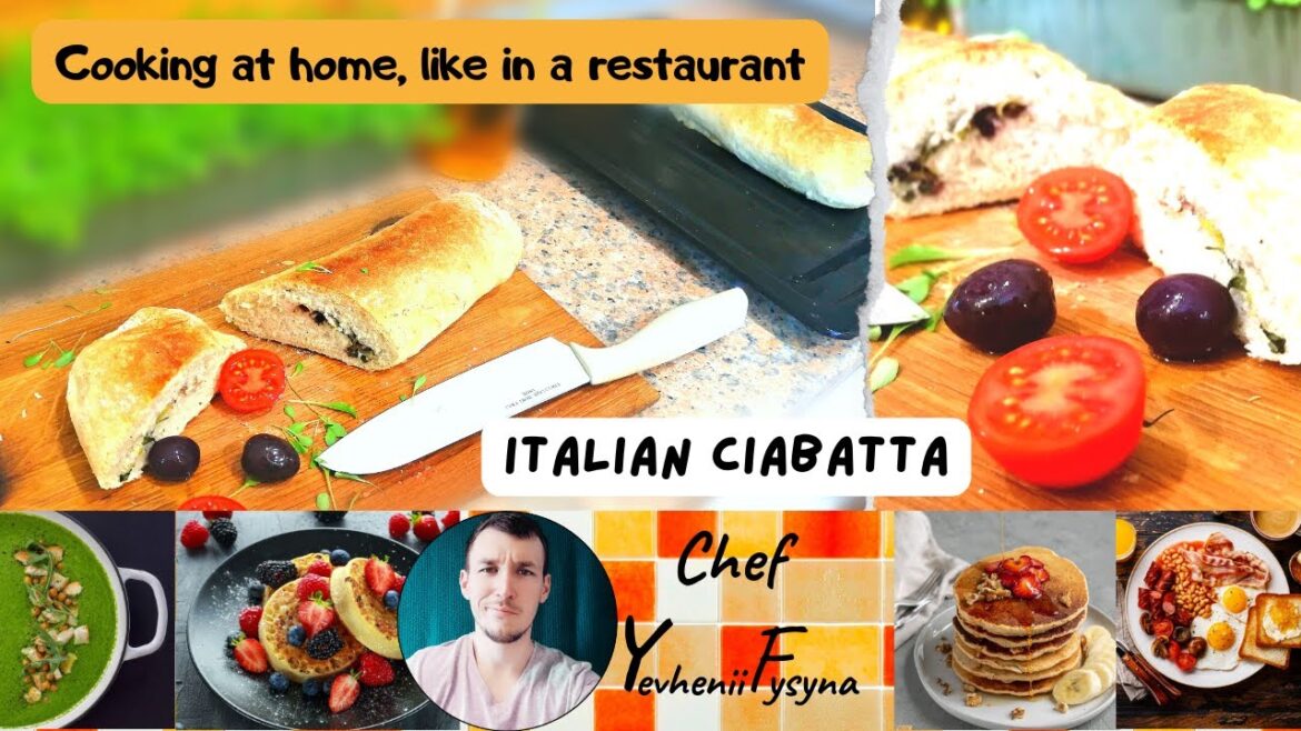 Ciabatta recipe. Ciabatta with olives. Ciabatta Italian bread. We cook at home, as in a restaurant.