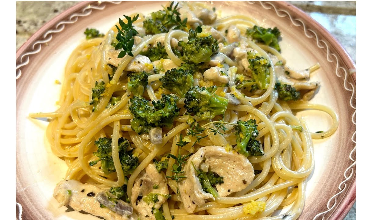 Broccoli and chicken alfredo with lemon zest Dining and Cooking