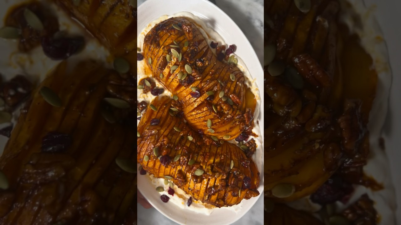Harissa & Zaatar Hasselback Butternut Squash with Creamy Yogurt Tahini