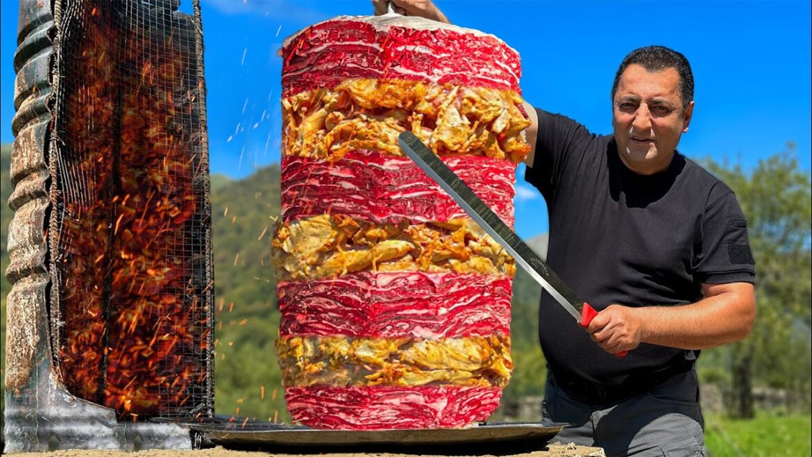 Layered Doner Kebab From Two Types Of Meat At Once! Uncle Pleases Little Guests