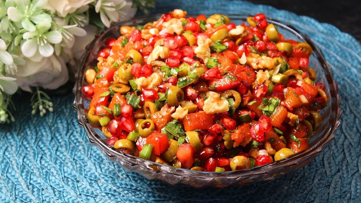 Healthy Green Olive Walnut Salad Recipe With Pomegranate Molasses Syrup Dressing I Roasted Mix Salad Healthy Green Olive Walnut Salad Recipe With Pomegranate Molasses Syrup Dressing I Roasted Mix Salad