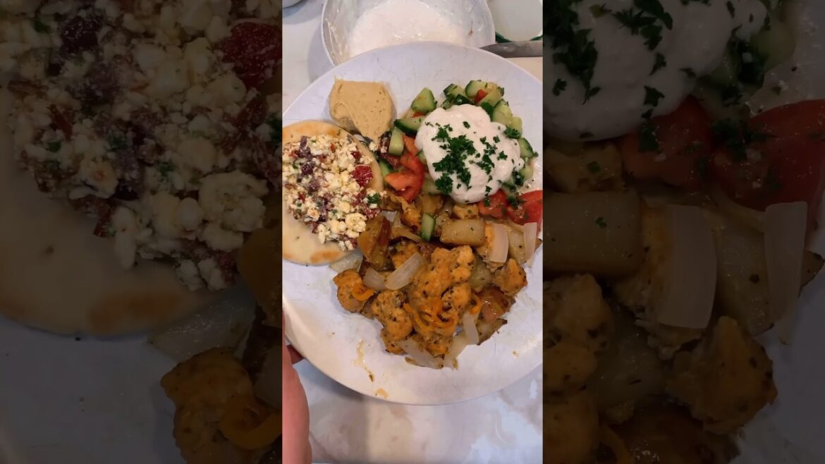 Incredible Mediterranean feast! Chicken Souvlaki and more!