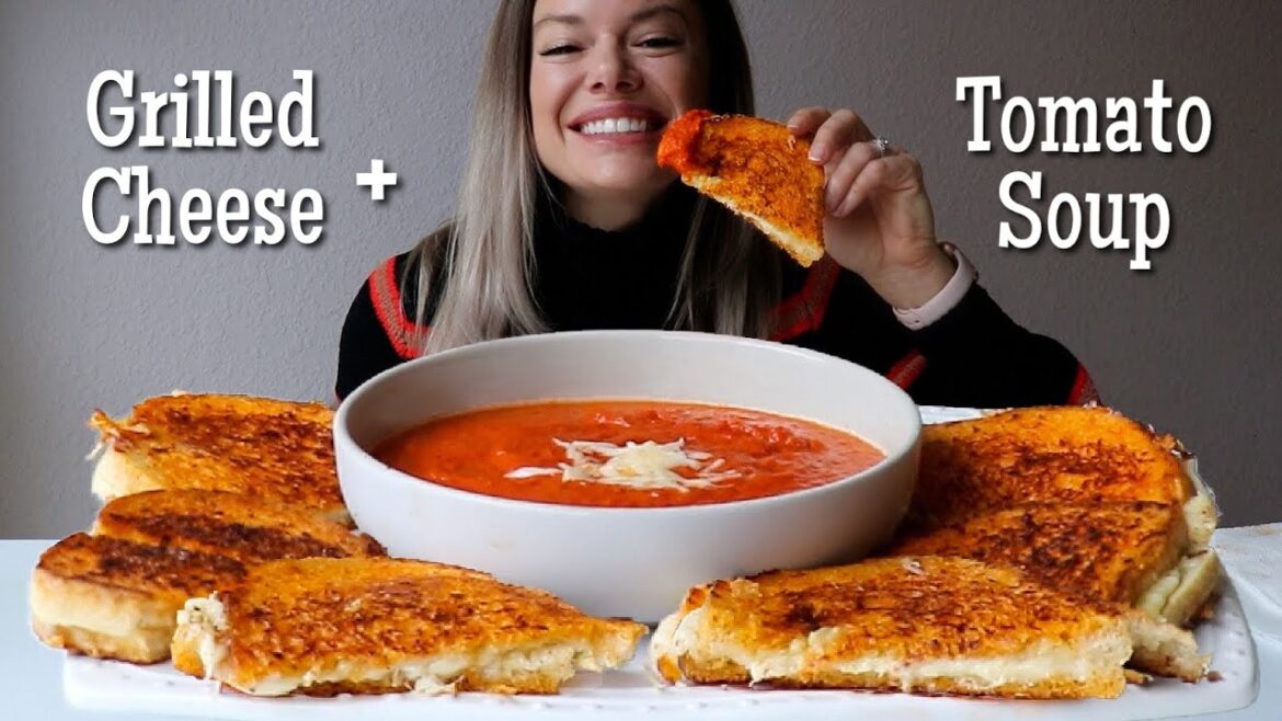 Grilled Cheese + Tomato Soup MUKBANG + Recipe with Tomato Butter, Roasted Garlic + Gruyere!