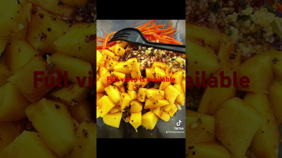Part 3: couscous salad with shredded carrots, cranberry, mango and sticky sauce,