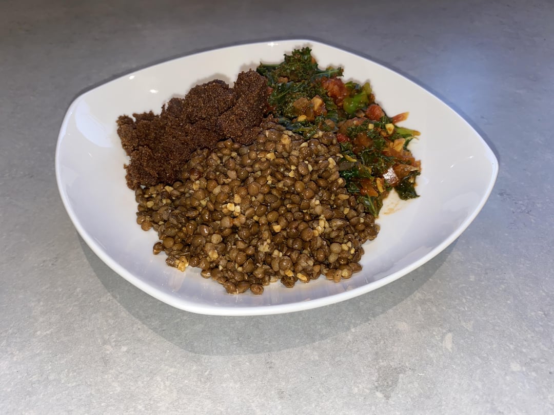 Ethiopian Teff & Black Lentils over Berbere Spiced Kale, inspired from