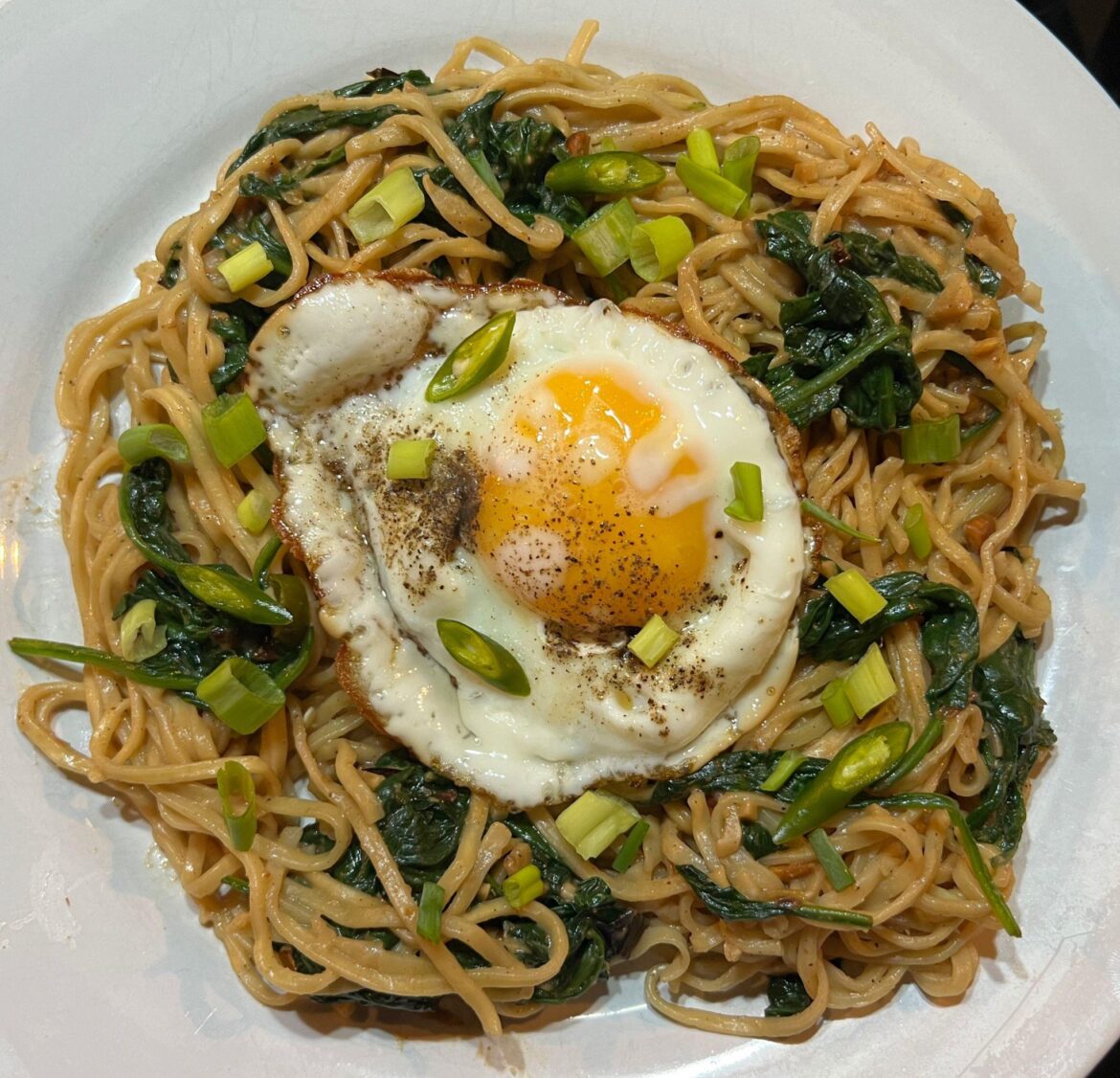 Spicy Peanut Butter and Spinach Noodles