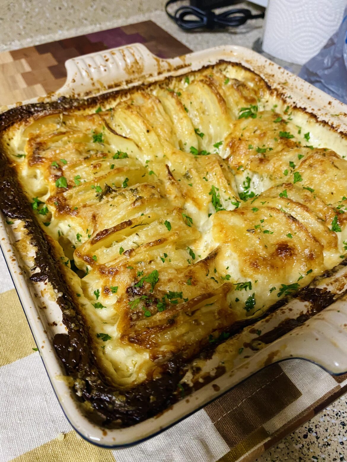 Kenji’s hasselback potato gratin for a friendsgiving! (I promise the edges weren’t burnt, they were delicious!)