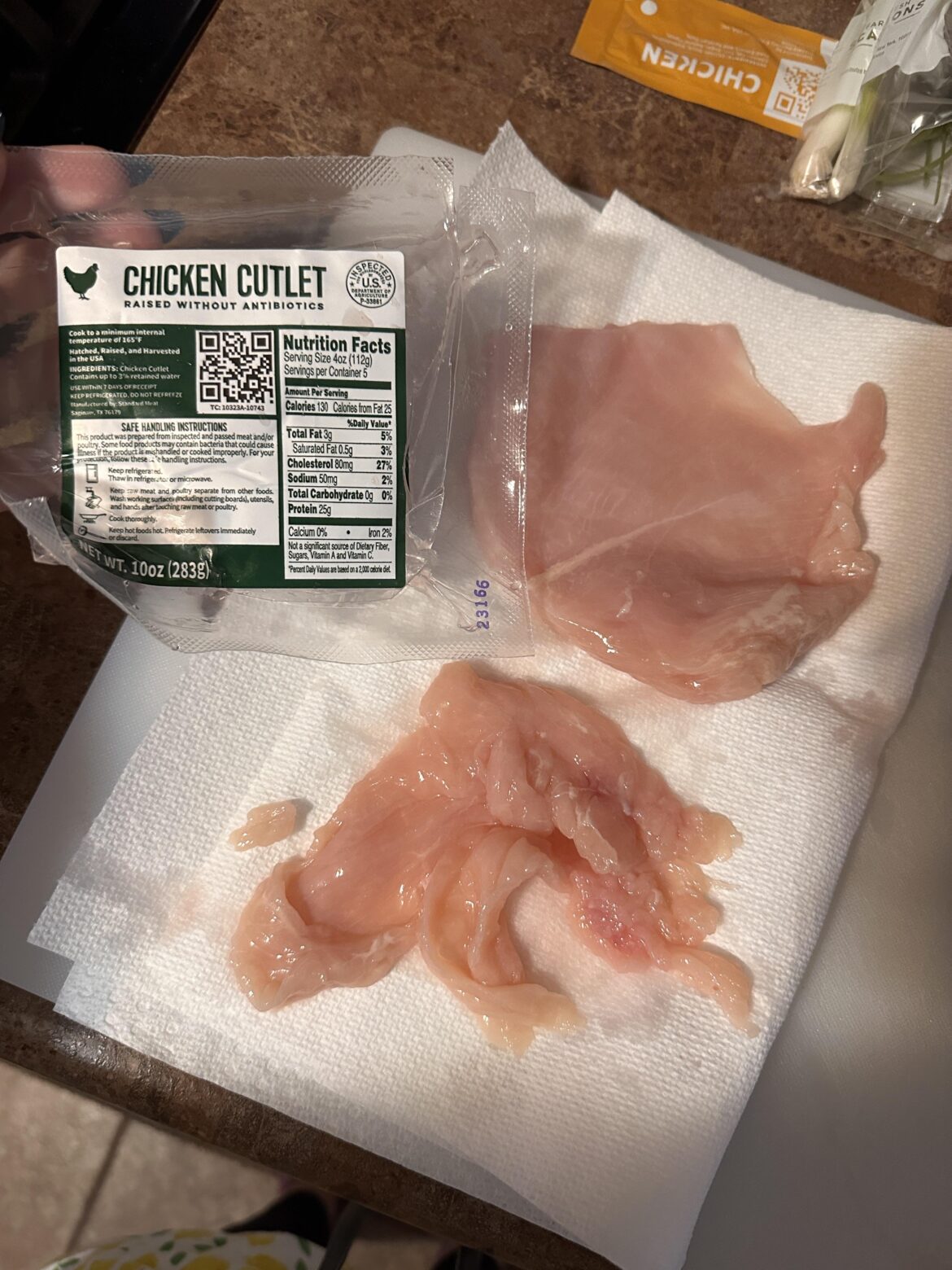 My two chicken “cutlets” for spicy maple chicken