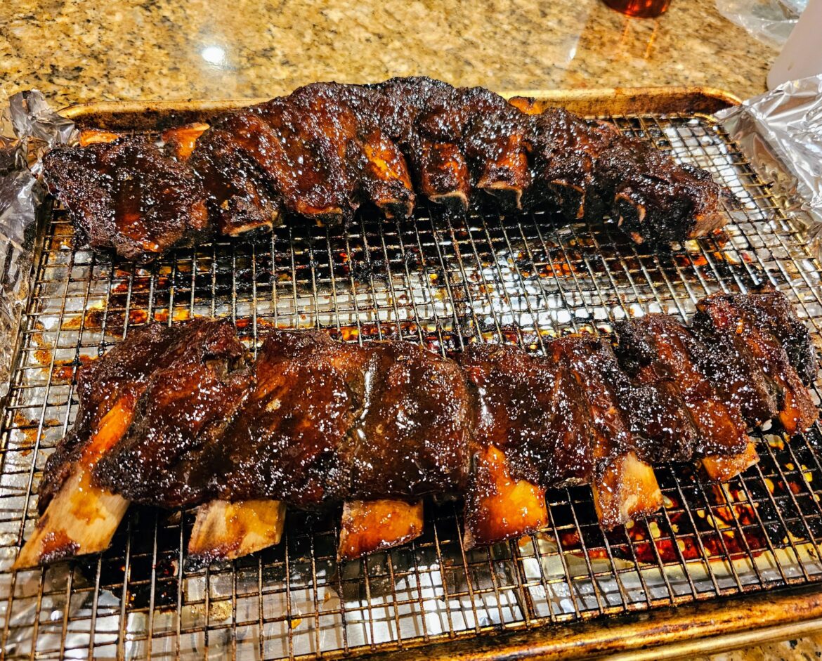 Beef finger ribs with whiskey glaze