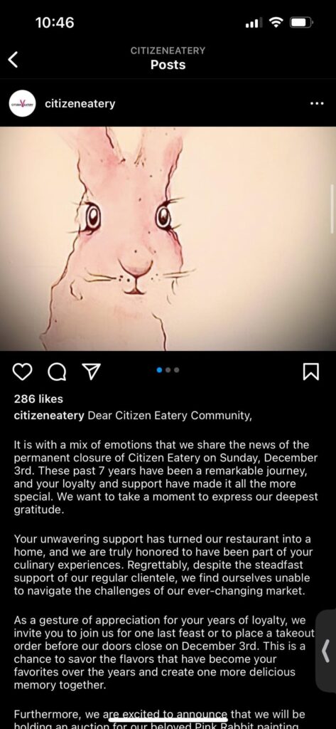 Citizen Eatery closing